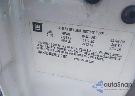 2003 Buick Lesabre Limited z USA, uszkodzony, nr VIN 1G4HR54K23U219102